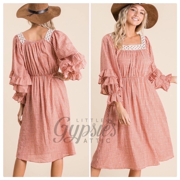 Handmade Farmhouse Prairie Midi Dress - Picture 3 of 15